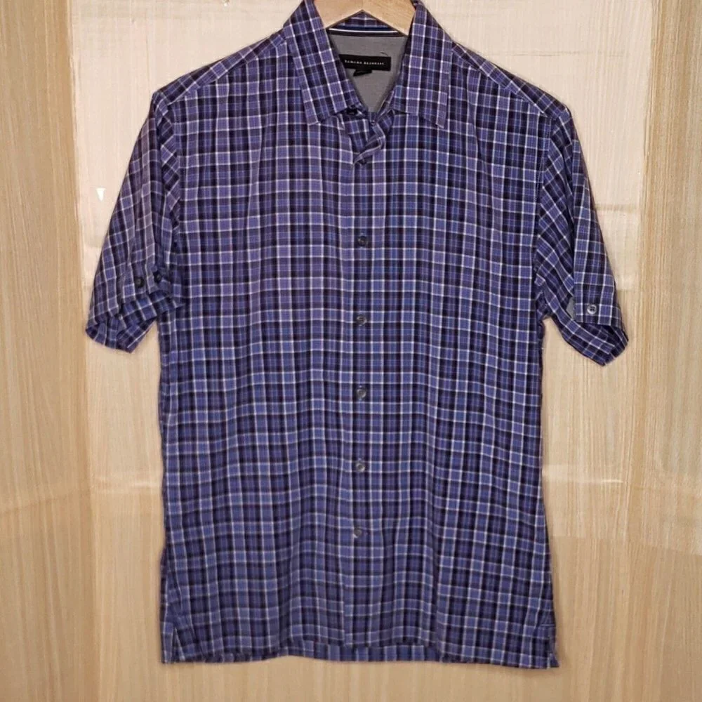 Banana Republic Mens Blue Plaid Short Sleeve Dress Shirt Small